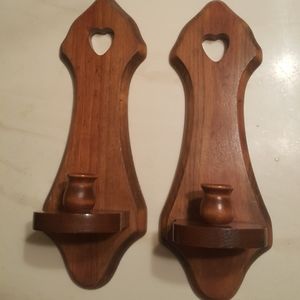 Set of Handmade Carved WOOD Candelabra * Wall Moun